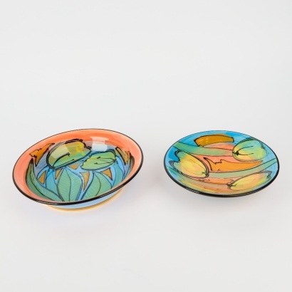 A Pair of Colourful Andrew Vander Patten signed Bowls