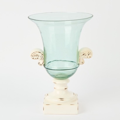A French Country Glass and Porcelain Vase