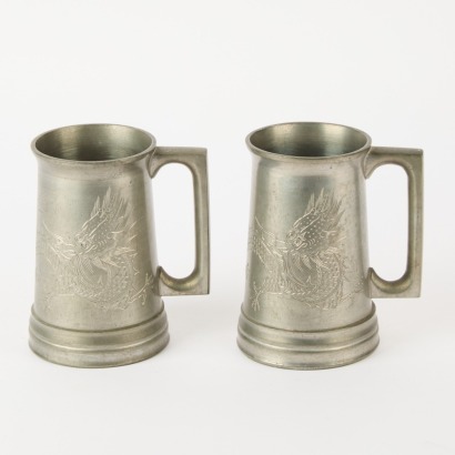 A Pair of Pewter Dragon Tankards