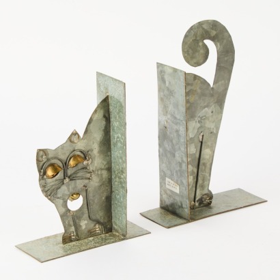 A Pair Of Tin Cat Bookends