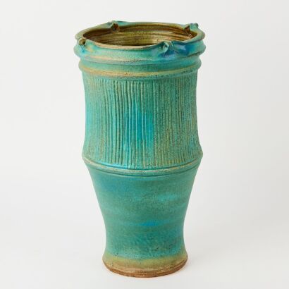 A Large Graeme Storm Altered Top Vase In Barium Blue