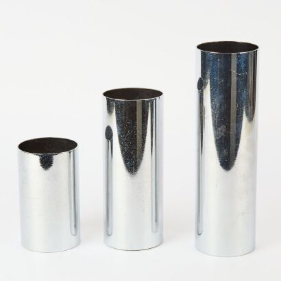 A Trio of Seventies Tubular Chrome Vases