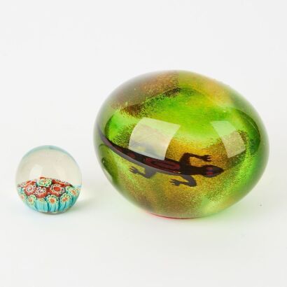 A Group of Two Art Glass Paperweights