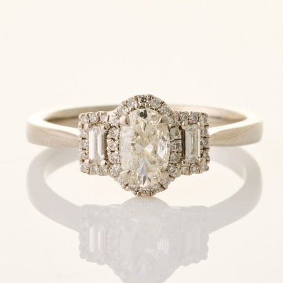 18ct White Gold, Partridge Jewellers, Modern, .35ct Oval Diamond / .19ct Diamond Halo Ring