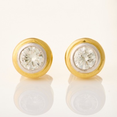 18ct Yellow / White Gold, .66ct Bezel Set Diamond Stud Earrings