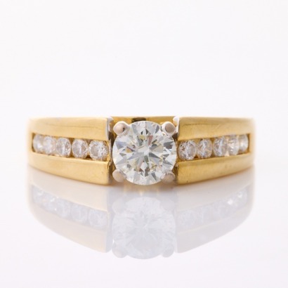 14ct Yellow Gold, Modern, .70ct Diamond / .30ct Diamond Ring