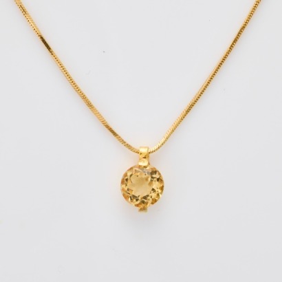 18ct Yellow Gold, 5.9mm Citrine Pendant on 45cm Yellow Gold Snake Chain