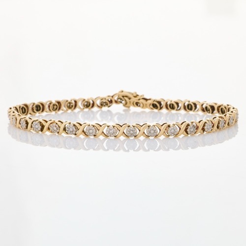 9ct Yellow Gold, 20cm, .35ct Diamond Cluster Bracelet