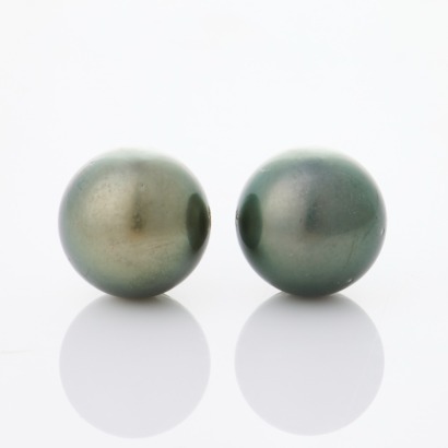 14ct White Gold,11.20mm Black Tahitian-type Pearl Stud Earrings
