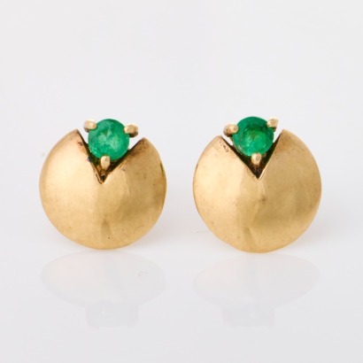 9ct Yellow Gold, Domed 3.0mm Emerald Stud Earrings