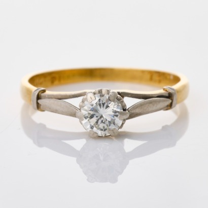 18ct Yellow Gold / Platinum, Vintage, .33ct Diamond Solitaire Ring