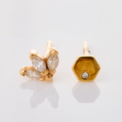18ct Yellow Gold, .07ct Diamond Mismatched Earrings - Near new