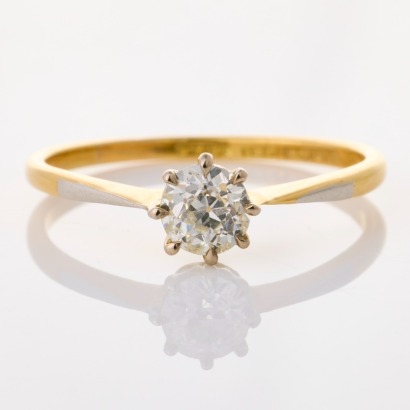 18ct Yellow Gold/ Platinum, Estate, .57ct Old European Cut Diamond Ring