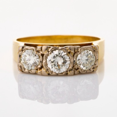18ct Yellow / White Gold, .78ct Three Stone Diamond Ring
