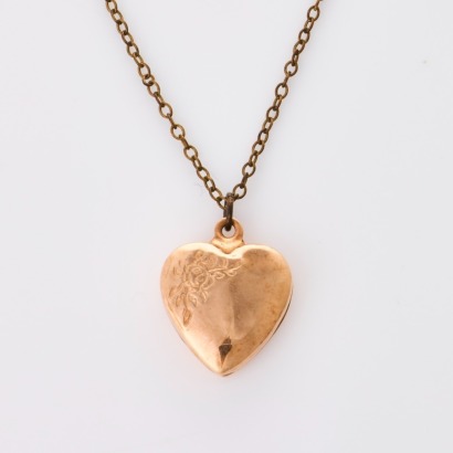 9ct Rose Gold, Vintage, Heart Locket Pendant on 40cm Gold Plated Chain