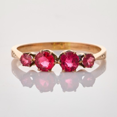 9ct Rose Gold, Vintage, Four Stone Glass Ring