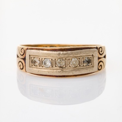 9ct Yellow Gold, Vintage, Five Stone Clear Stones Ring