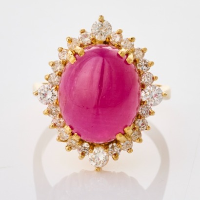 18ct Yellow Gold, 8.50ct Ruby/ .65ct Diamond Cluster Ring