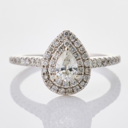 14ct White Gold, .87ct Pear Shape Diamond Halo Ring