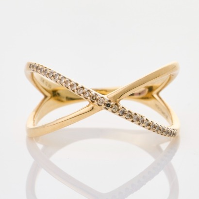 10ct Yellow Gold, 0.12ct Diamond 'X' Design Ring
