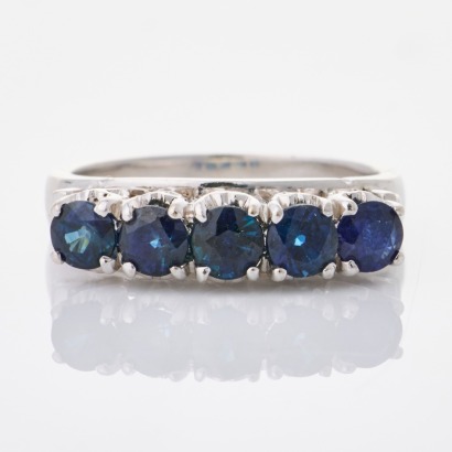 Rhodium Plated Silver, 1.25ct Sapphire Five Stone Ring