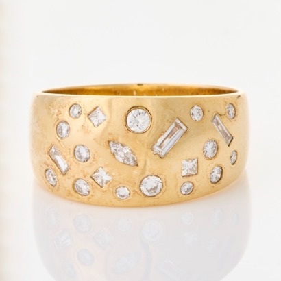 David Keefe, 9ct Yellow Gold, .82ct Diamond Dome Ring, NZ Made