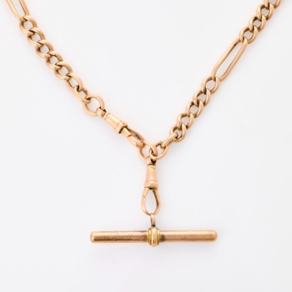 9ct Rose Gold, 46cm Figaro Link Fob Chain