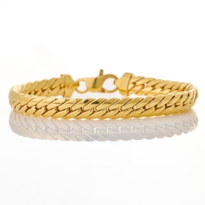 18ct Yellow Gold, 18cm Tight Curb, Hollow Link Bracelet