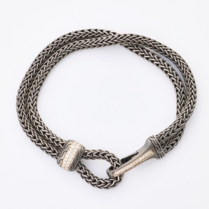 John Hardy, Sterling Silver, .12ct Diamond Set Bracelet