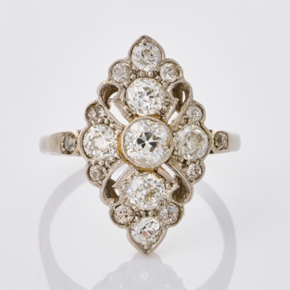 18ct White Gold / Platinum, Art Deco Style,1.68ct Diamond Cluster Ring