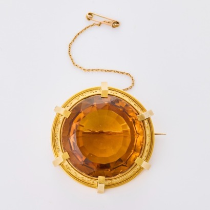 15ct Yellow Gold, Vintage, Large Citrine 'Cairngorm' Brooch