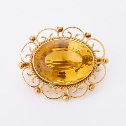 9ct Yellow Gold, Vintage, Oval Citrine Brooch