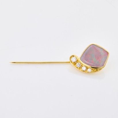14ct Yellow Gold, 2.54ct Opal / 0.22ct Diamond Stick Pin Brooch
