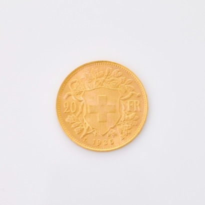 1935, Helvetia 20 Francs &ndash; Swiss Gold Coin