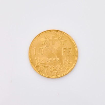 1922, Helvetia 10 Francs &ndash; Swiss Gold Coin