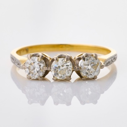 18ct Yellow Gold, .60ct Diamond Three Stone Ring