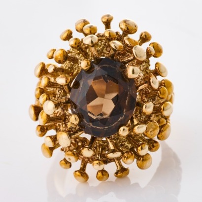 9ct Yellow Gold, Oval Smokey Quartz Ring