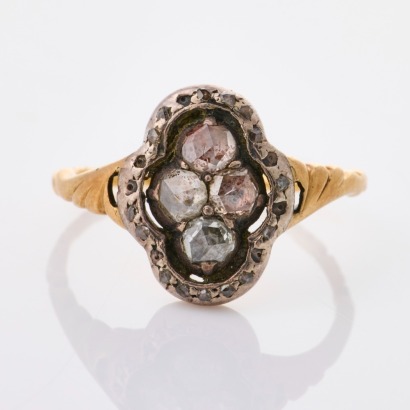18ct Rose Gold / Silver, Antique, .61ct Diamond Cluster Ring