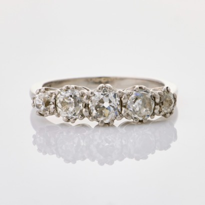 Platinum, 1.50ct Old Mine Cut Five Stone Diamond Ring