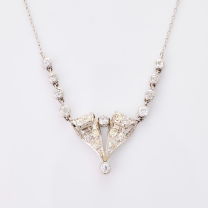 Palladium / White Gold, Estate, 2.98ct Diamond Pendant on 40cm Trace Chain, circa 1940's