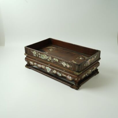 A Chinese 19th Century Wooden Pearl Inlay &lsquo;Floral and Bird&rsquo; Tea Tray