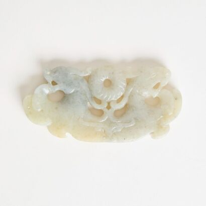 A Chinese 19th Century Qing Dynasty Celadon Jade &lsquo;Dragons&rsquo; Pendant (Huang)