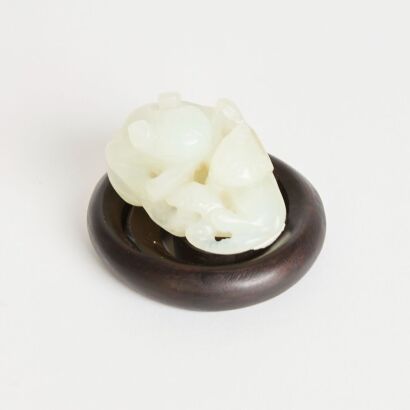 A Chinese 19th Century Qing Dynasty Small White Jade Cat Ornament