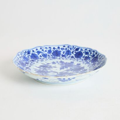A Chinese 18th Century Qing Dynasty Blue and White &lsquo;Bird and Flower&rsquo; Dish