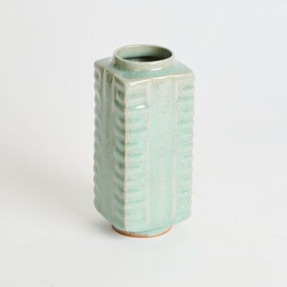 A Chinese Mid-Qing Dynasty Celadon Cong-form Vase
