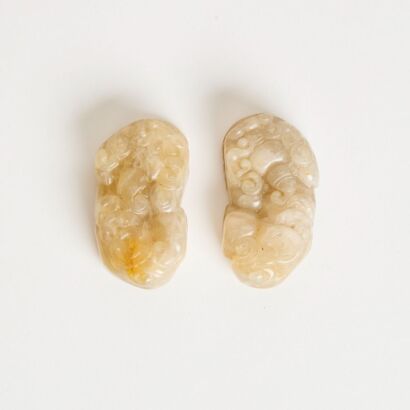 A Pair of Chinese Old Jade Pixiu Ornaments