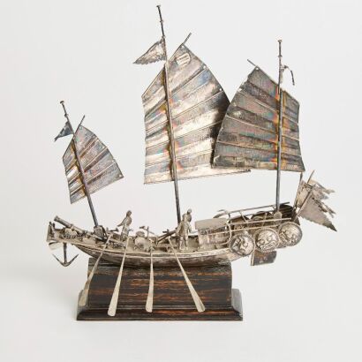 A Chinese Qing Dynasty Silver Sailing Boat