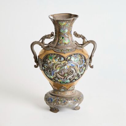 A Japanese Meiji Period Silver-gilt Cloisonn&eacute; Enamel &lsquo;Dragon and Phoenix&rsquo; Handled Vase