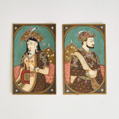 A Pair of Indian Figural Miniature Paintings on Ivory