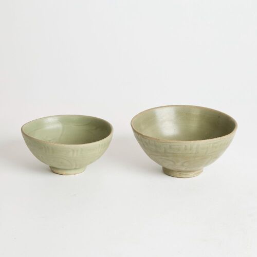 A Set of Two Chinese Ming Dynasty Longquan Celadon-glazed Bowls